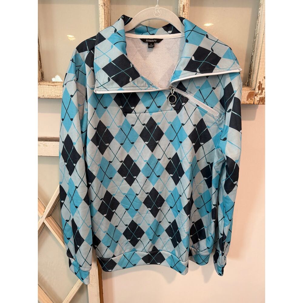 Acegolfs size medium argyle print sweatshirt top golf